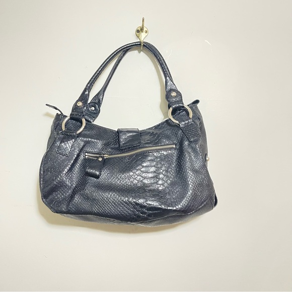 Guess Black Croc-Embossed Shoulder Bag with Silver Details - Picture 2 of 7